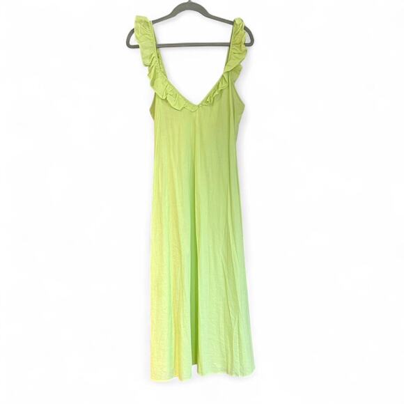 H&M Size S Lime green maxi dress with ruffles and V-neck - Picture 1 of 4